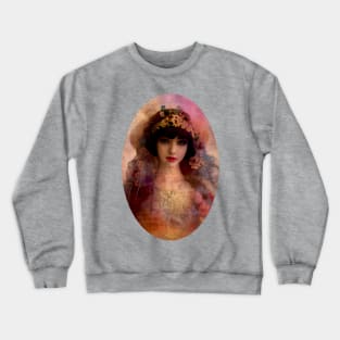 Vintage Style Portrait of Beautiful Woman in Pink & Lavender Crewneck Sweatshirt